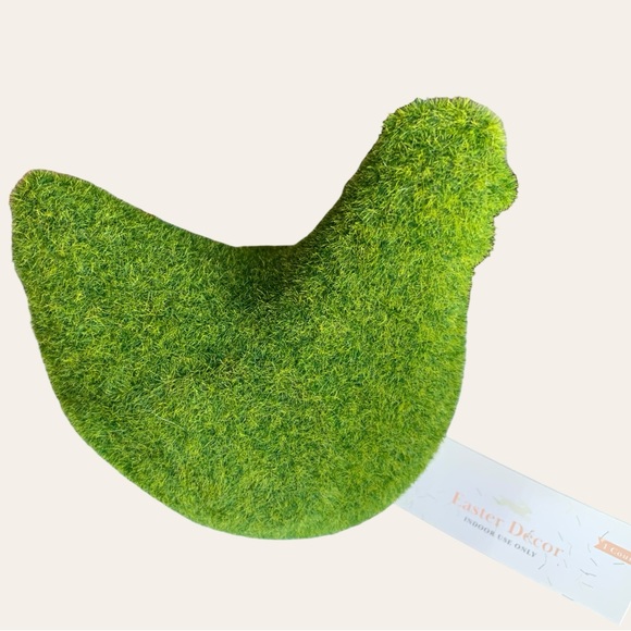 Faux Flocked Green Moss Hen Chicken Farmhouse Figurine Set of 3 - Picture 6 of 9